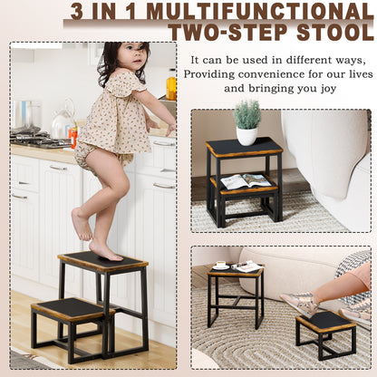 B2B Two Step Stool for Adults,Holds up to 500Lb,Wooden&Metal Frame. SK402