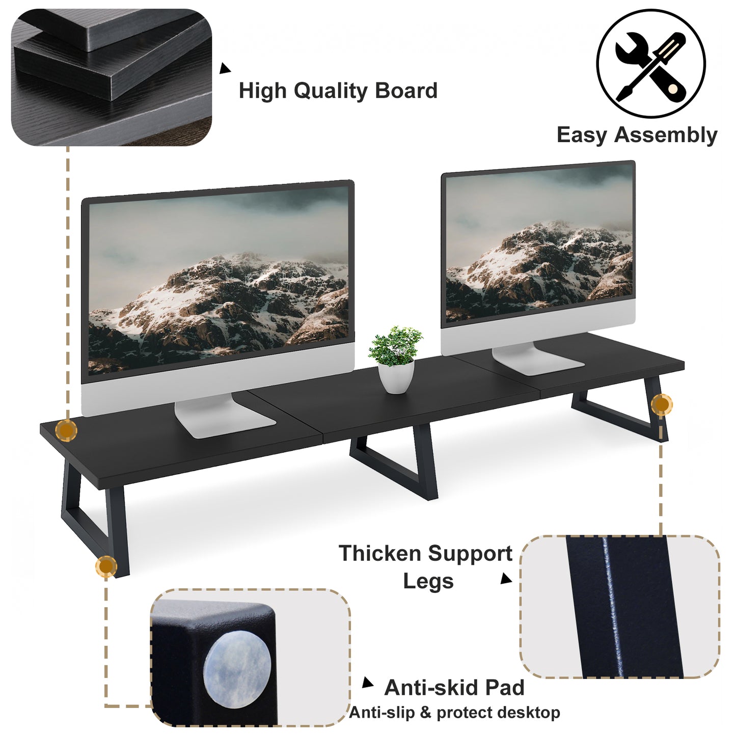 42 inch Large Dual Monitor Riser, Wood & Steel Desktop Riser Desk Organization. DS100