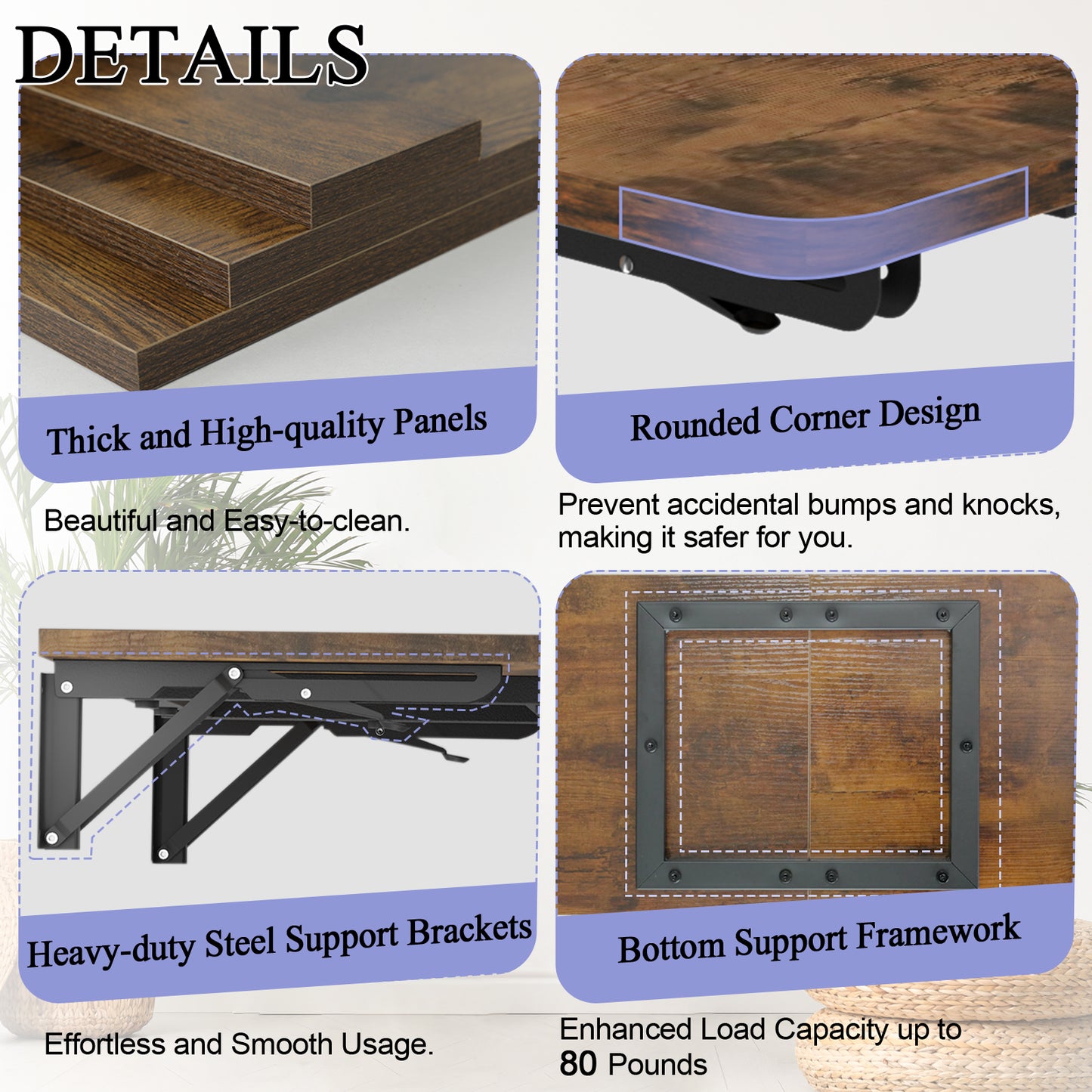 B2B 23.6"W x 11.8"D Wall Mounted Folding Table, Floating Desk. RSW630