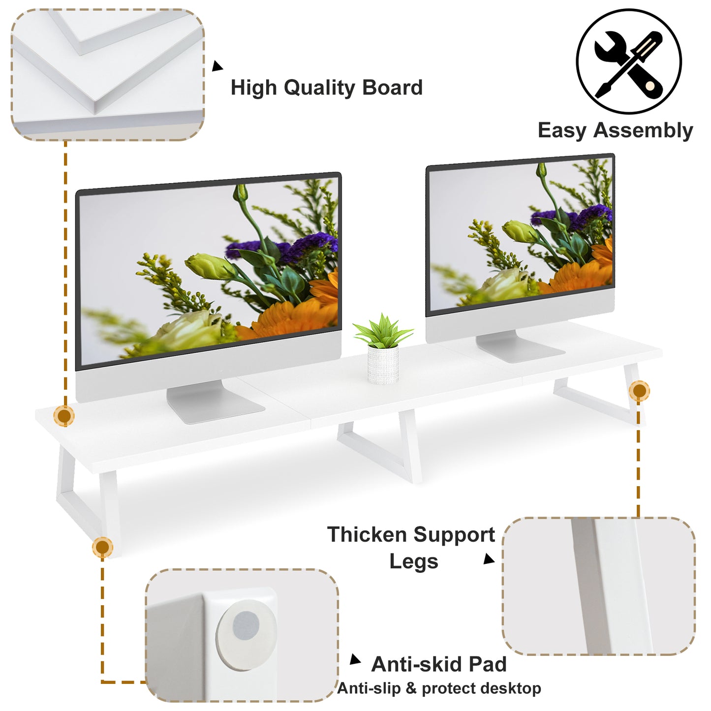 42 inch Large Dual Monitor Riser, Wood & Steel Desktop Riser Desk Organization. DS100