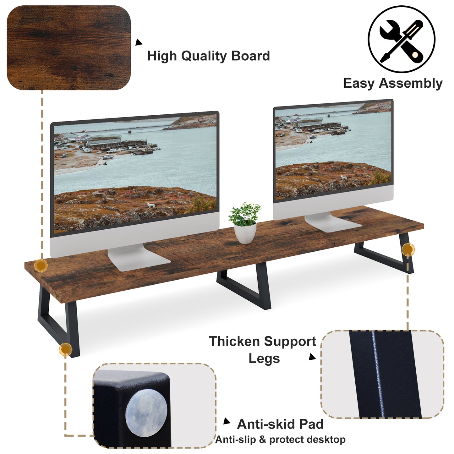 42 inch Large Dual Monitor Riser, Wood & Steel Desktop Riser Desk Organization. DS100