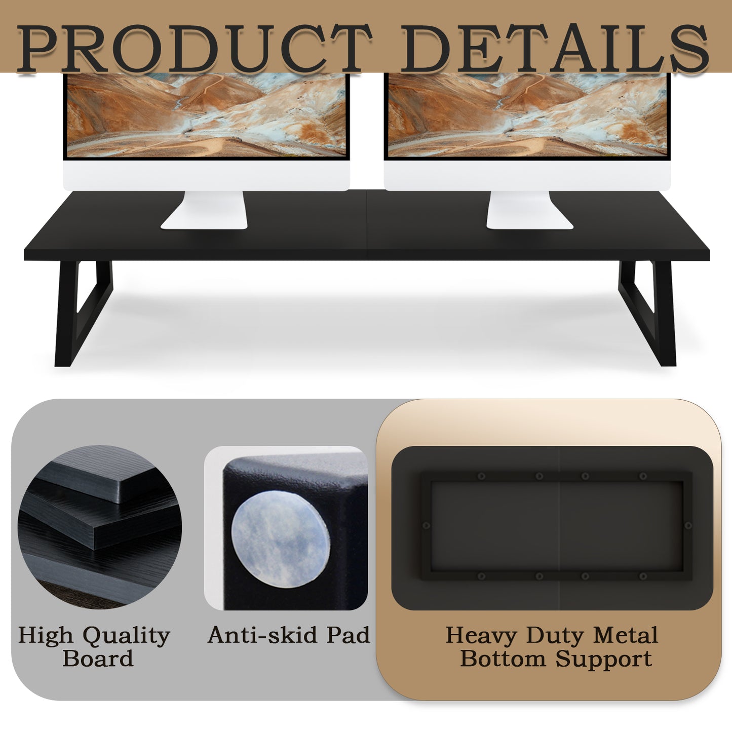 B2B 31.5 inch Monitor Stand Riser, Wood & Steel Computer Monitor Stand with Storage. DS102
