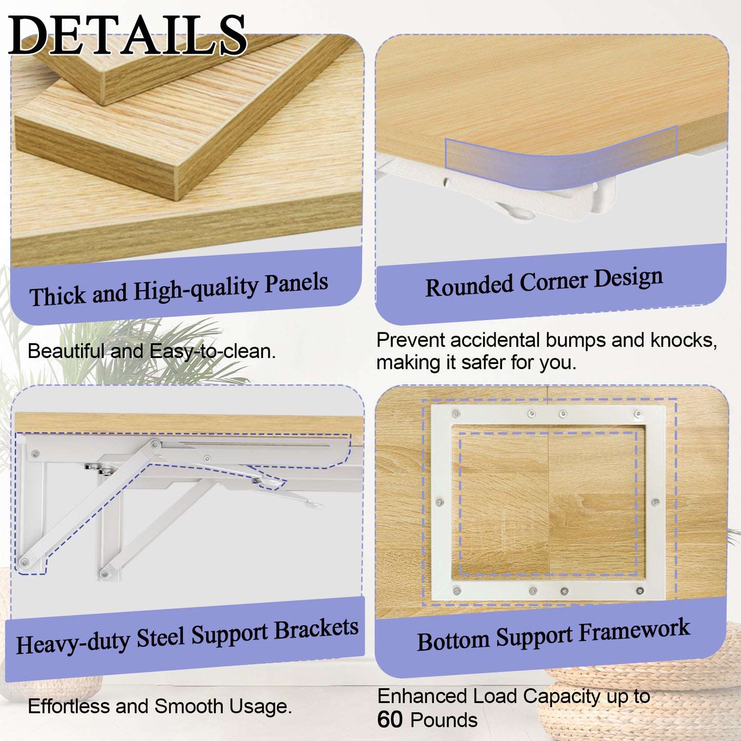 23.6"W x 11.8"D Folding Wall Table, Floating Desk for Small Spaces. RSW630
