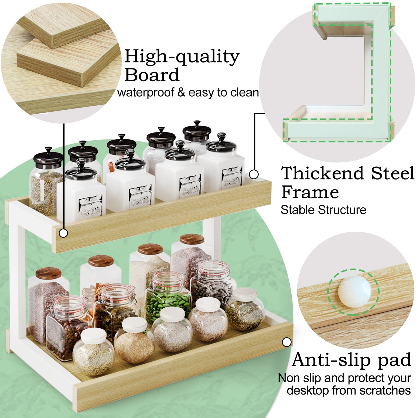 2 Tier Spice Rack Organizer for Countertop, Counter Shelf Desktop Storage. KS002