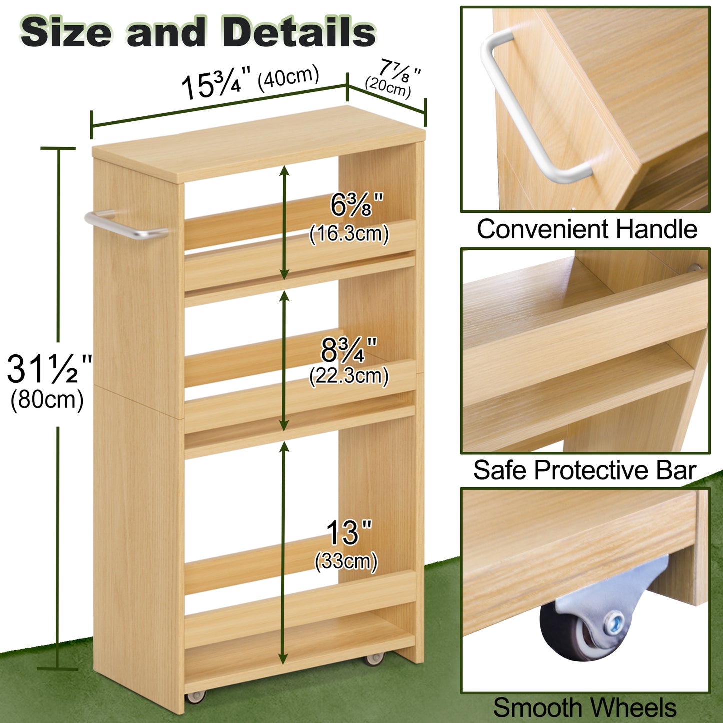 B2B 4-Tier Slim Storage Cart with Handles, Rolling Pull-Out Organizer. KS4