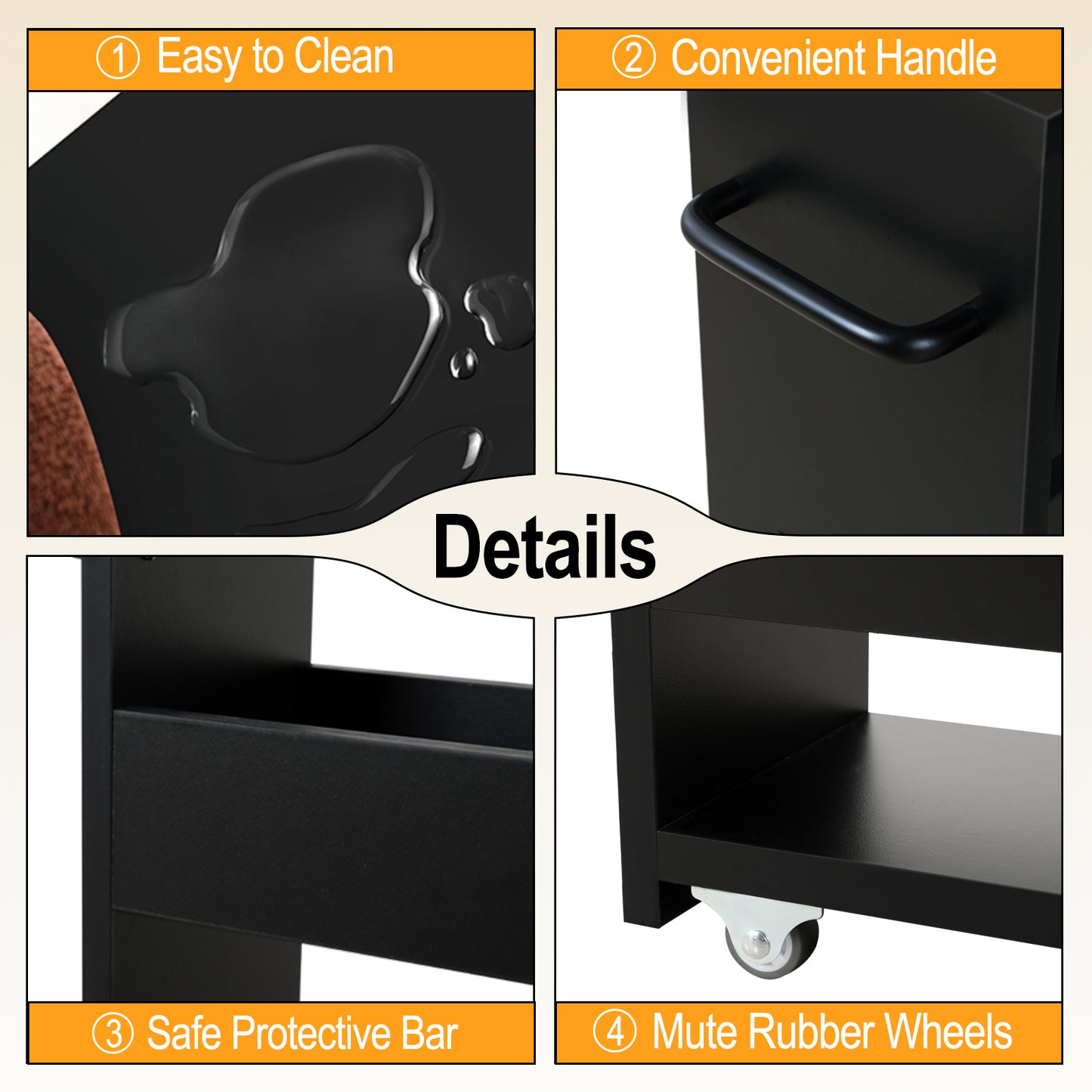 3 Tier 7.9" W Wood Rolling Storage Cart with Handle Mobile Shelving Unit for Small Places. KS413