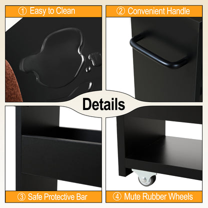 3 Tier 7.9" W Wood Rolling Storage Cart with Handle Mobile Shelving Unit for Small Places. KS413