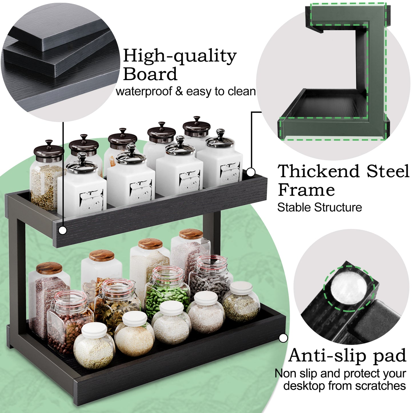 2 Tier Spice Rack Organizer for Countertop, Counter Shelf Desktop Storage. KS002