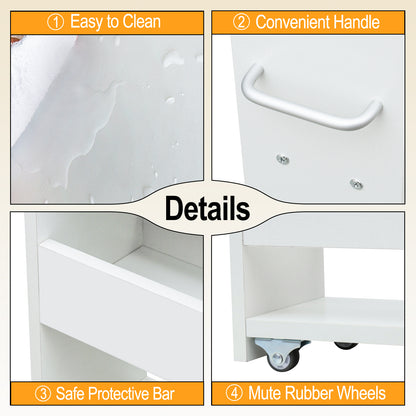 3 Tier 7.9" W Wood Rolling Storage Cart with Handle Mobile Shelving Unit for Small Places. KS413