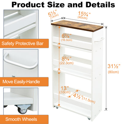4-tier slim storage cart with handles, a pull-out rolling multifunctional cart suitable. KS4