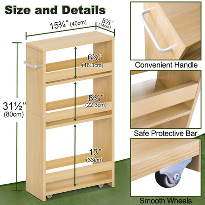 B2B 4-Tier Slim Storage Cart with Handles, Rolling Pull-Out Organizer. KS4