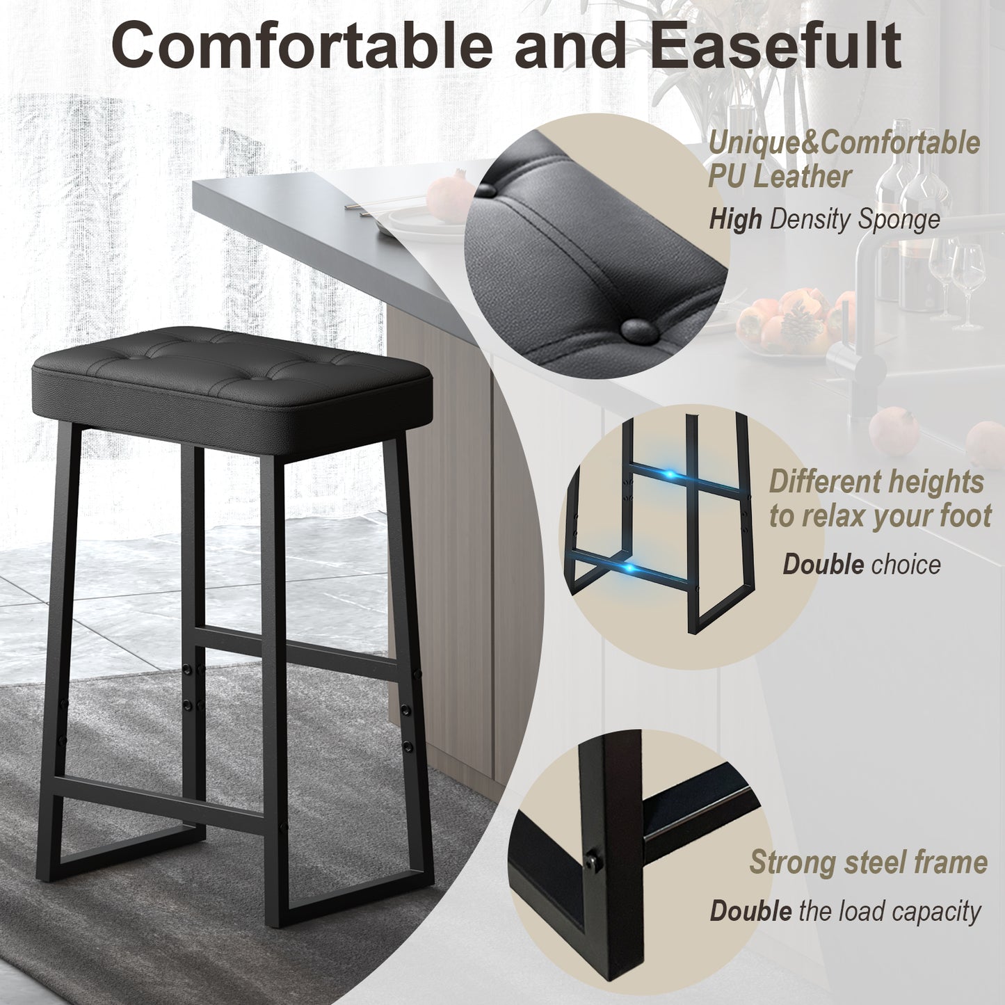 B2B 26 inches high Bar Stool,Modern Synthetic Leather with Stitching. SK620