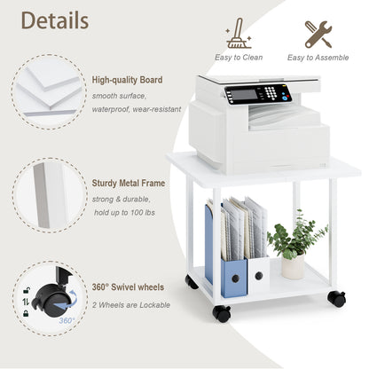 22"x15.75" Large Under Desk Printer Stand. 2-Tier Rolling Printer Cart with Wheels. KS200