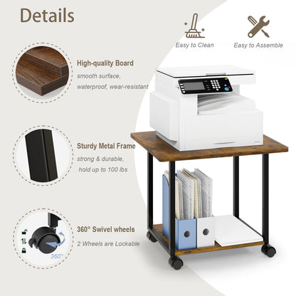 22"x15.75" Large Under Desk Printer Stand. 2-Tier Rolling Printer Cart with Wheels. KS200