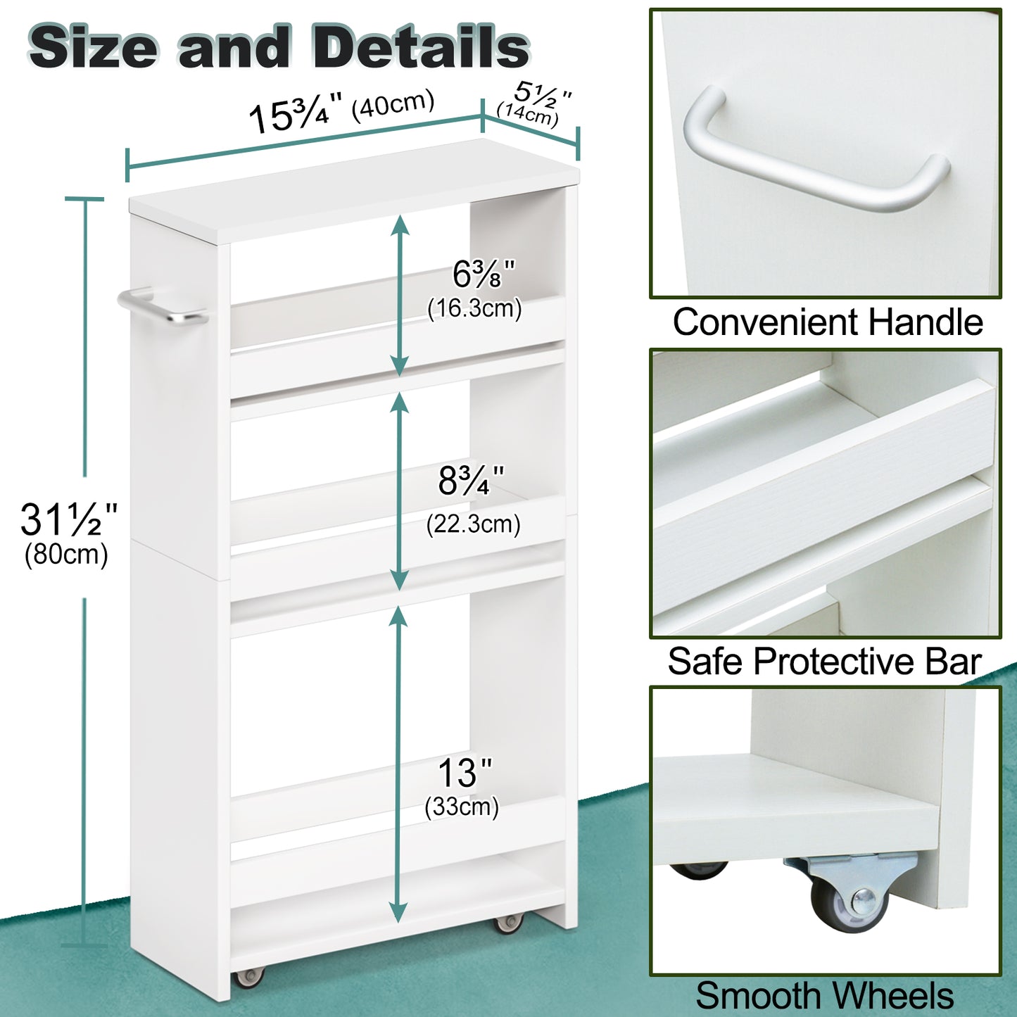 4-tier slim storage cart with handles, a pull-out rolling multifunctional cart suitable. KS4