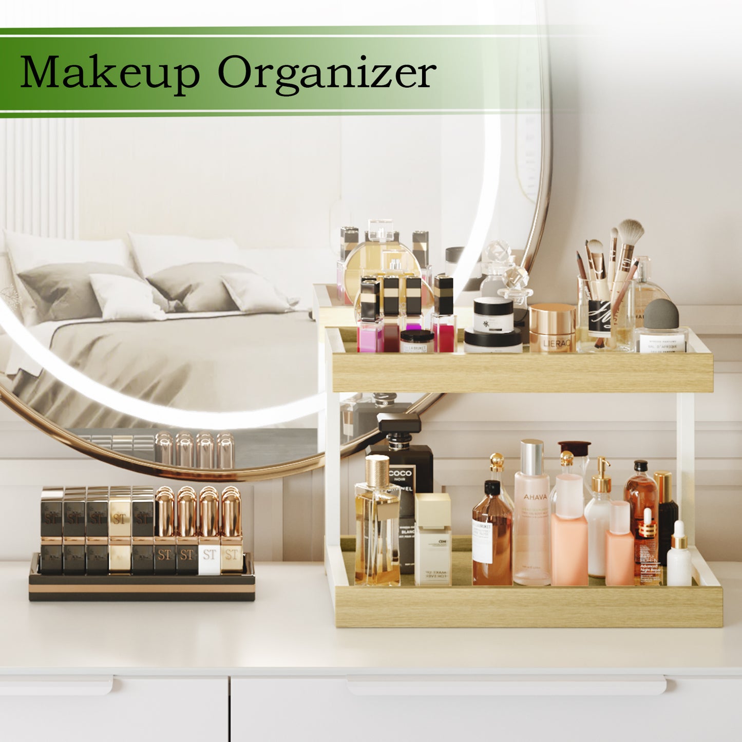 2 Tier Spice Rack Organizer for Countertop, Counter Shelf Desktop Storage. KS002