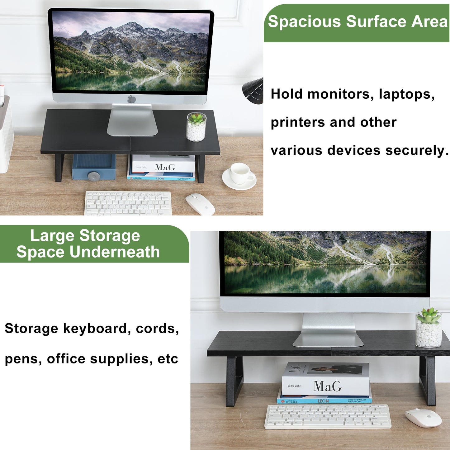 24 inch Dual Monitor Riser, Wood & Steel Desktop Riser Desk Organization. DS101