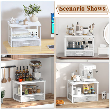 B2B Printer Stand with Storage Drawer for Desk, 2-Tier Desktop Shelf Organzier. KS0011