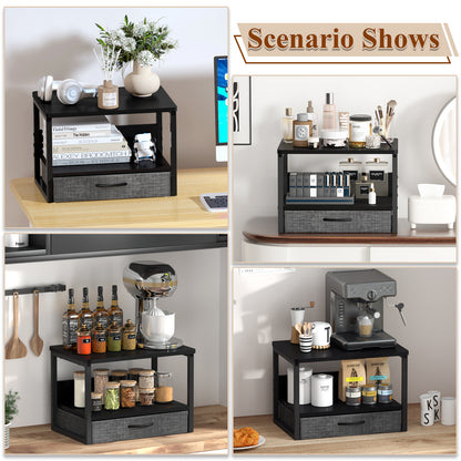 B2B Printer Stand with Storage Drawer for Desk, 2-Tier Desktop Shelf Organzier. KS0011