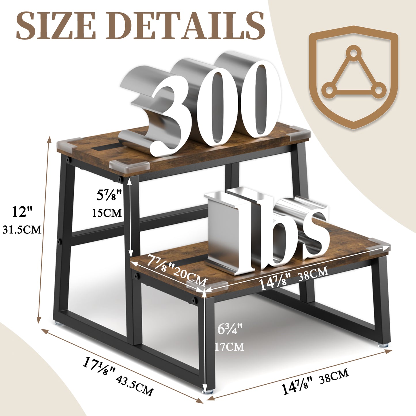 B2B Step Stool for Adults & Kids Holds up to 500Lb, Wooden&Metal. SK302