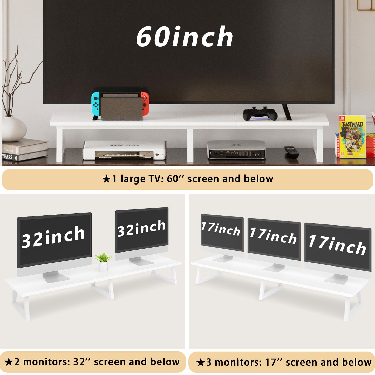 42 inch Large Dual Monitor Riser, Wood & Steel Desktop Riser Desk Organization. DS100