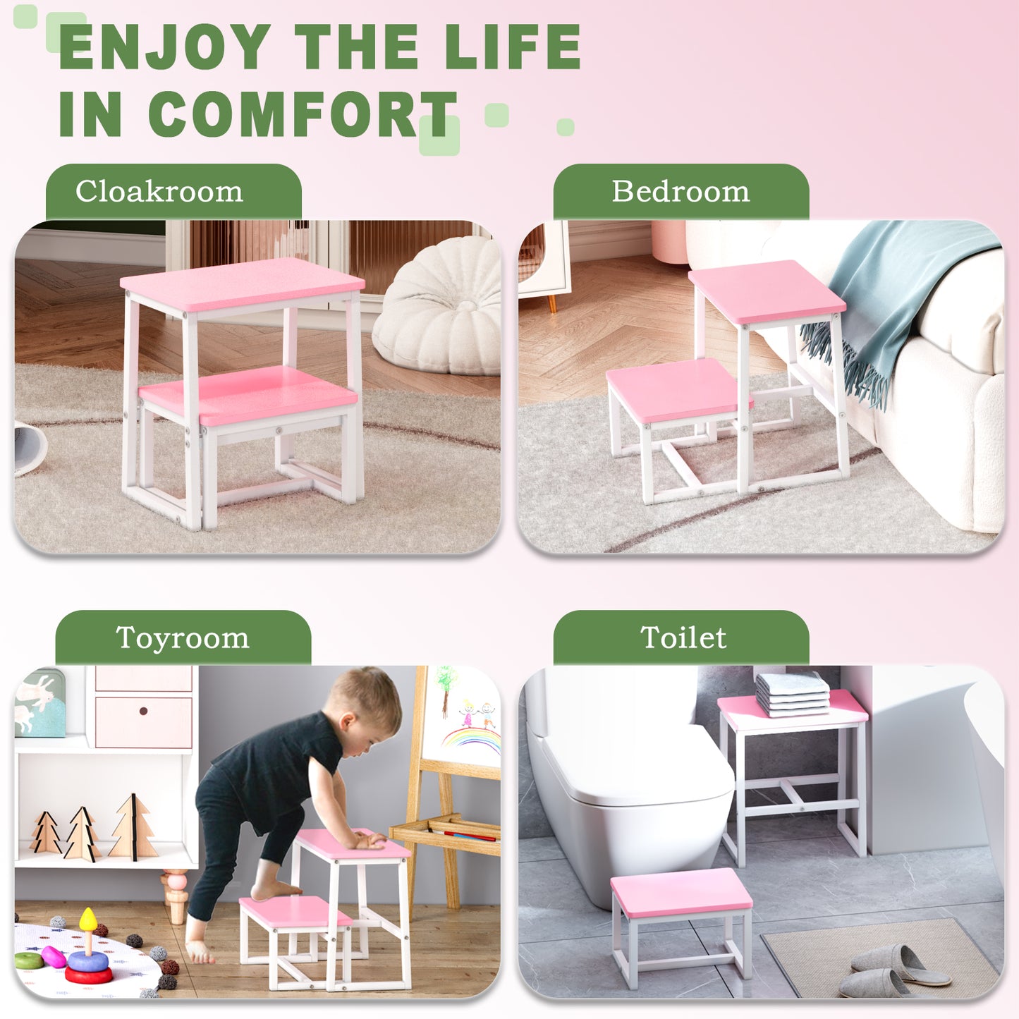 B2B Two Step Stool for Adults,Holds up to 500Lb,Wooden&Metal Frame. SK402