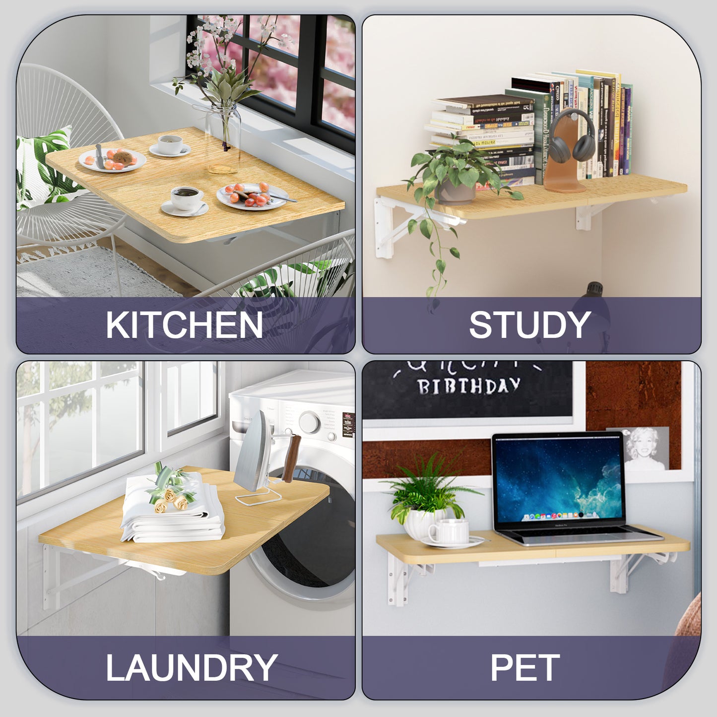 22"W x 15.7"D Wall Mounted Folding Table, Floating Desk for Small Spaces. RSW640