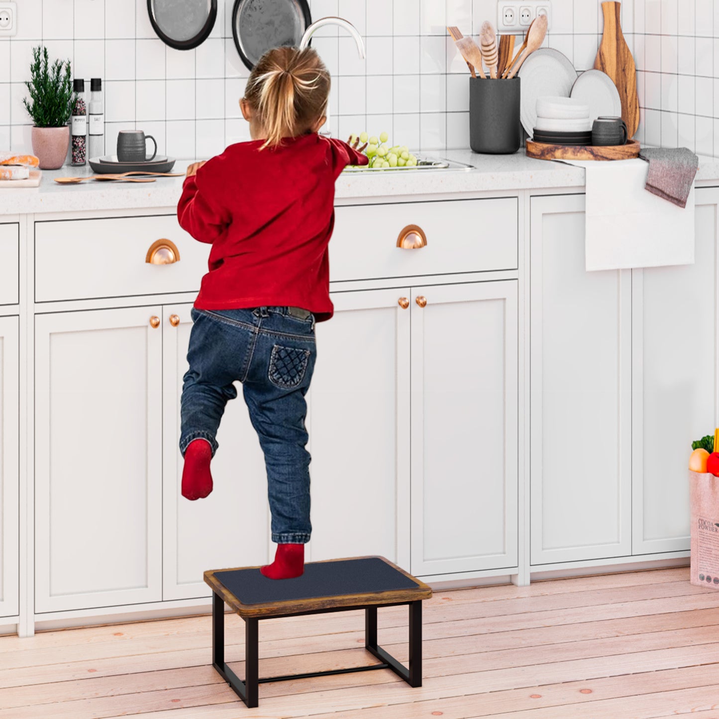 B2B Wooden&Metal Step Stool for Adults & Kids, 500 Lbs Capacity. SK400