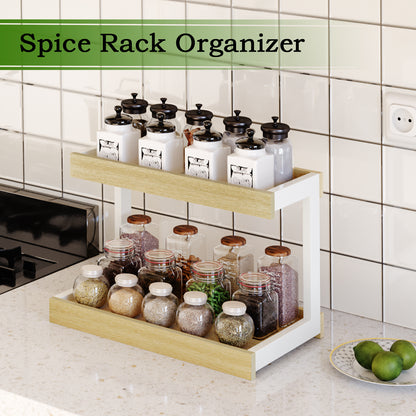 2 Tier Spice Rack Organizer for Countertop, Counter Shelf Desktop Storage. KS002