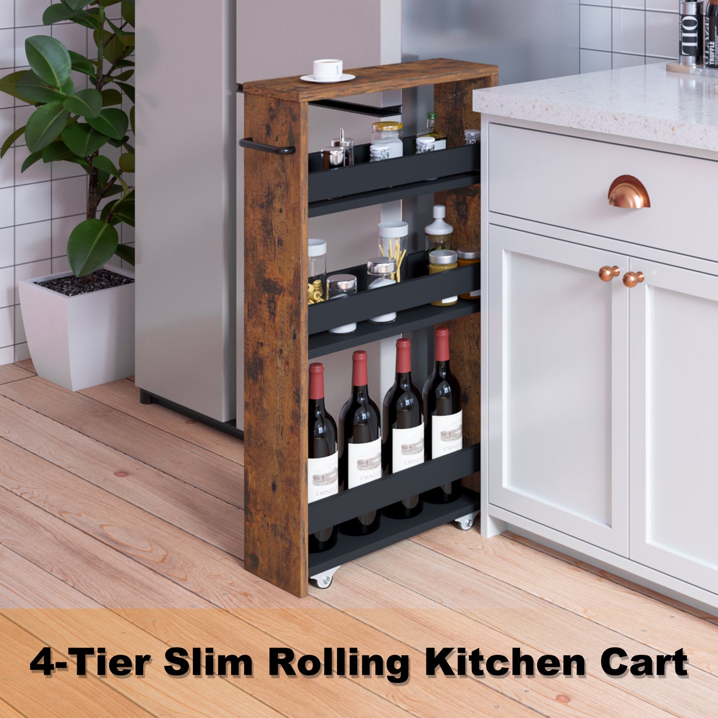 4-tier slim storage cart with handles, a pull-out rolling multifunctional cart suitable. KS4