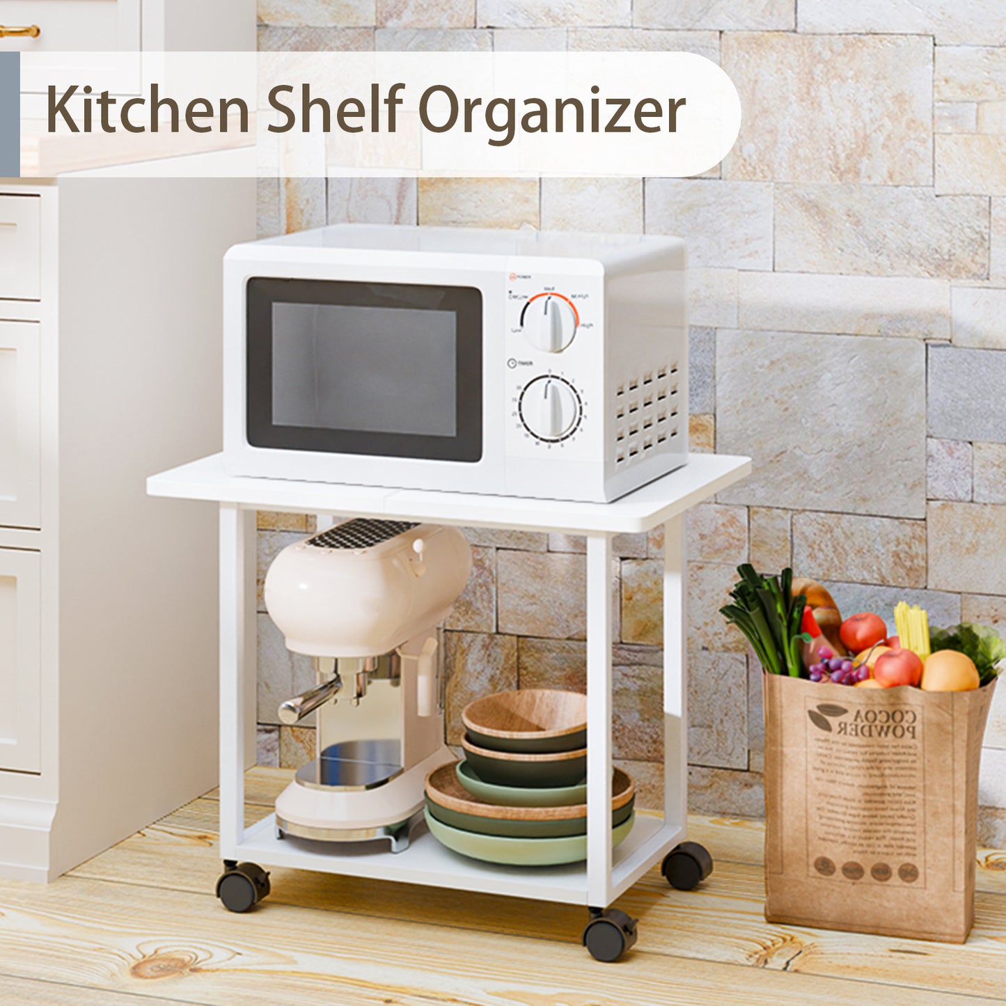 22"x15.75" Large Under Desk Printer Stand. 2-Tier Rolling Printer Cart with Wheels. KS200