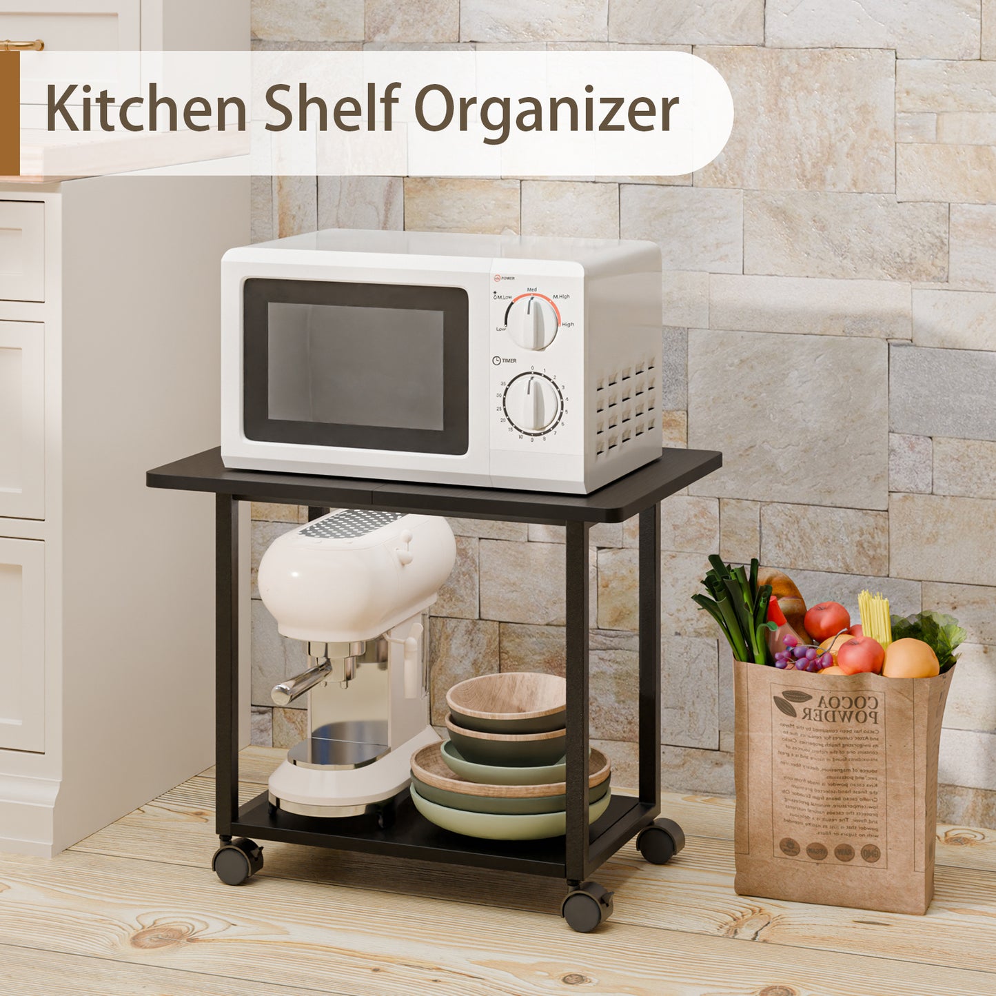 22"x15.75" Large Under Desk Printer Stand. 2-Tier Rolling Printer Cart with Wheels. KS200