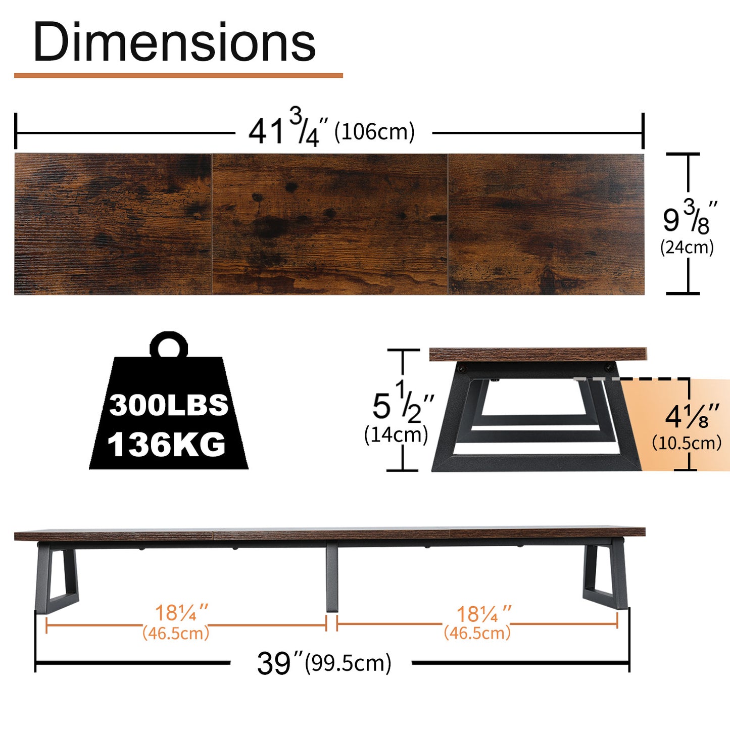 42 inch Large Dual Monitor Riser, Wood & Steel Desktop Riser Desk Organization. DS100