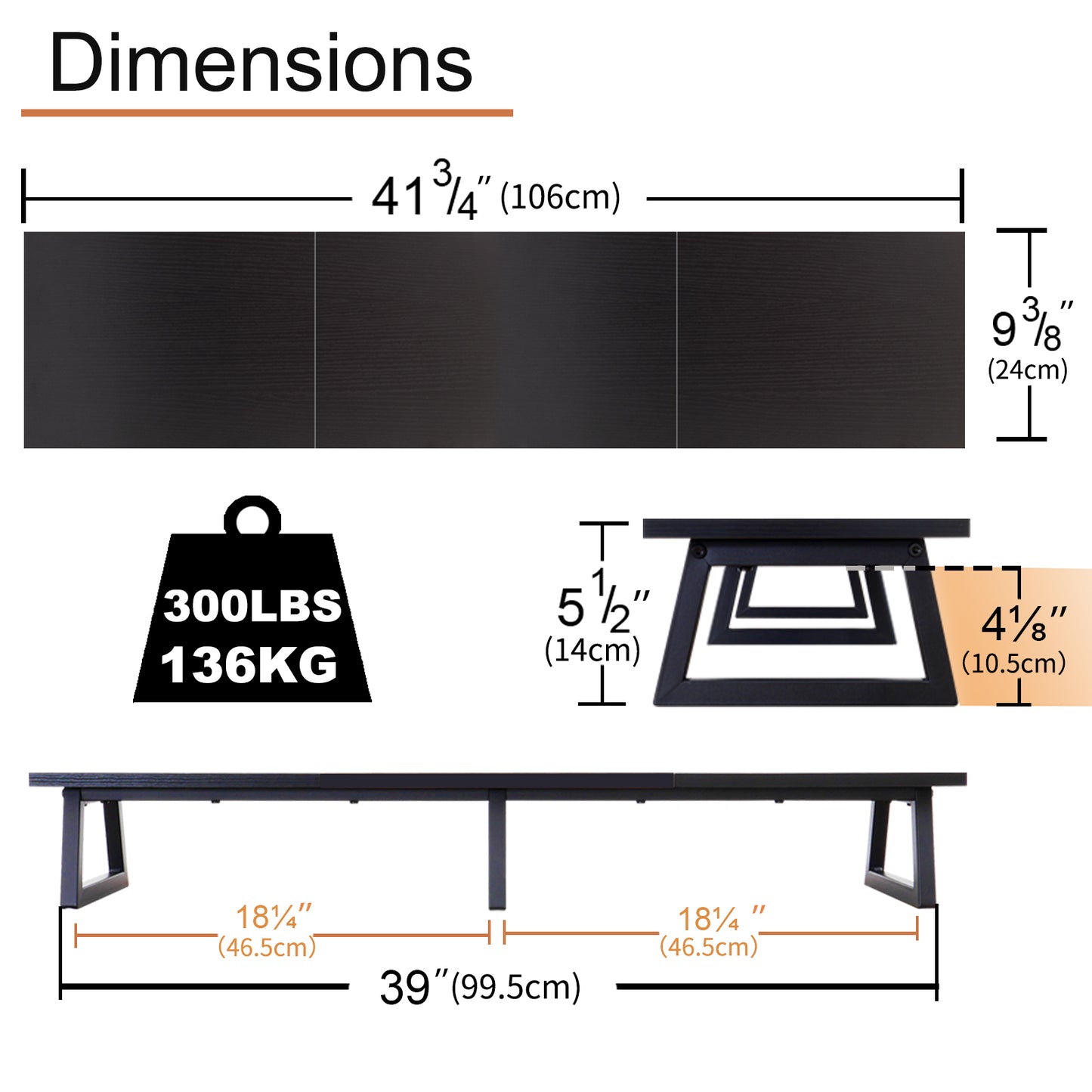 42 inch Large Dual Monitor Riser, Wood & Steel Desktop Riser Desk Organization. DS100