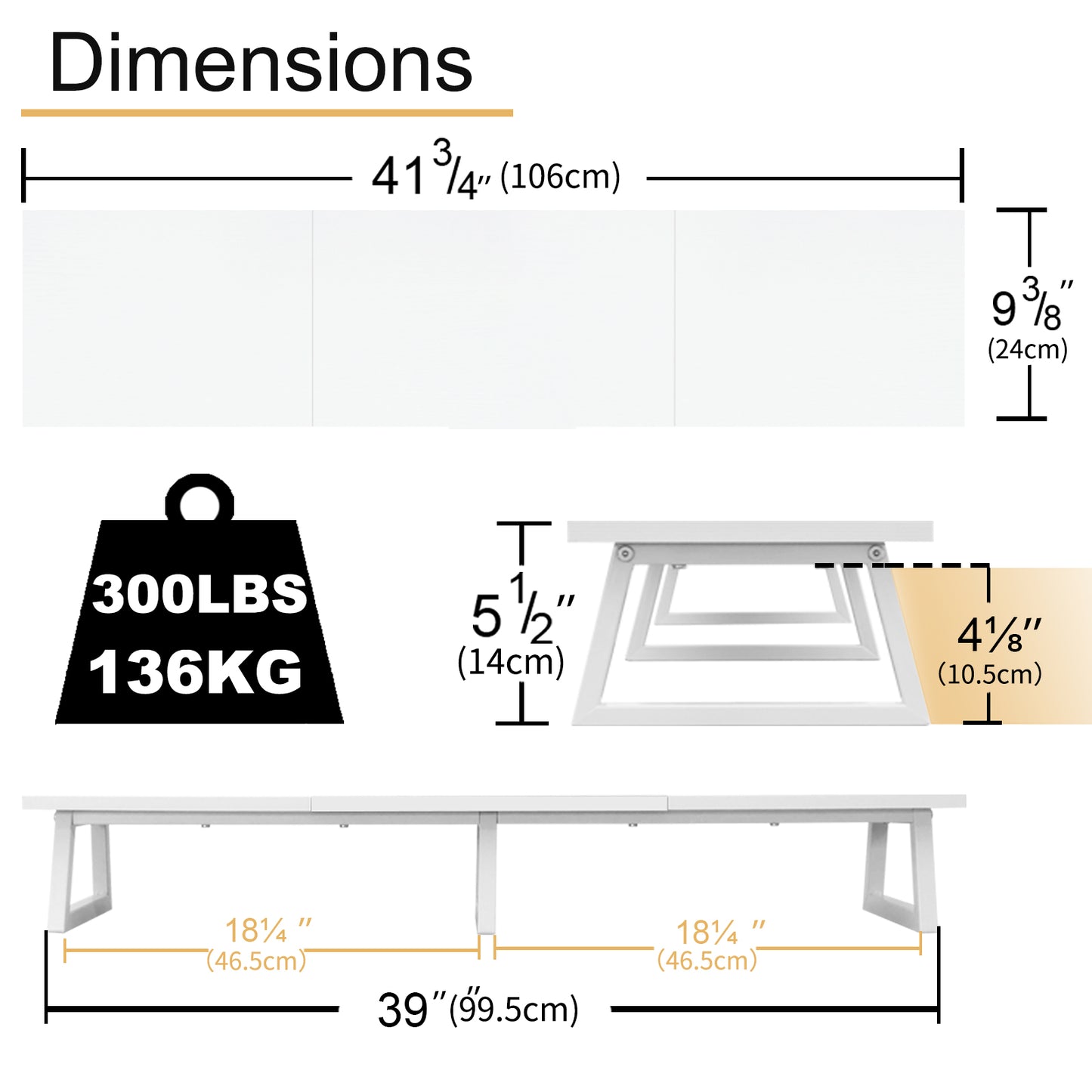 42 inch Large Dual Monitor Riser, Wood & Steel Desktop Riser Desk Organization. DS100