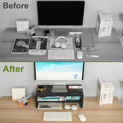 2 Tiers 20 Inch Wooden Printer Desktop Monitor Stand Riser with Double Storage. DS502
