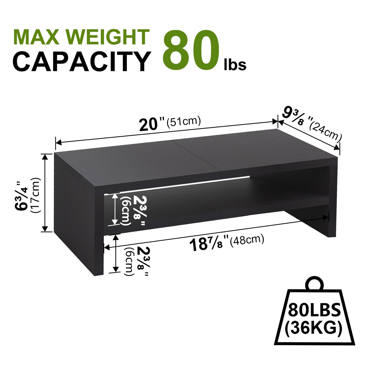 2 Tiers 20 Inch Wooden Printer Desktop Monitor Stand Riser with Double Storage. DS502