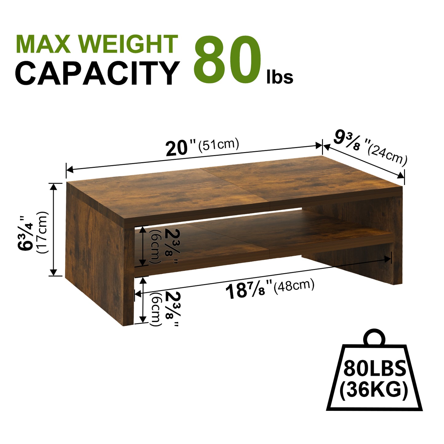 2 Tiers 20 Inch Wooden Printer Desktop Monitor Stand Riser with Double Storage. DS502