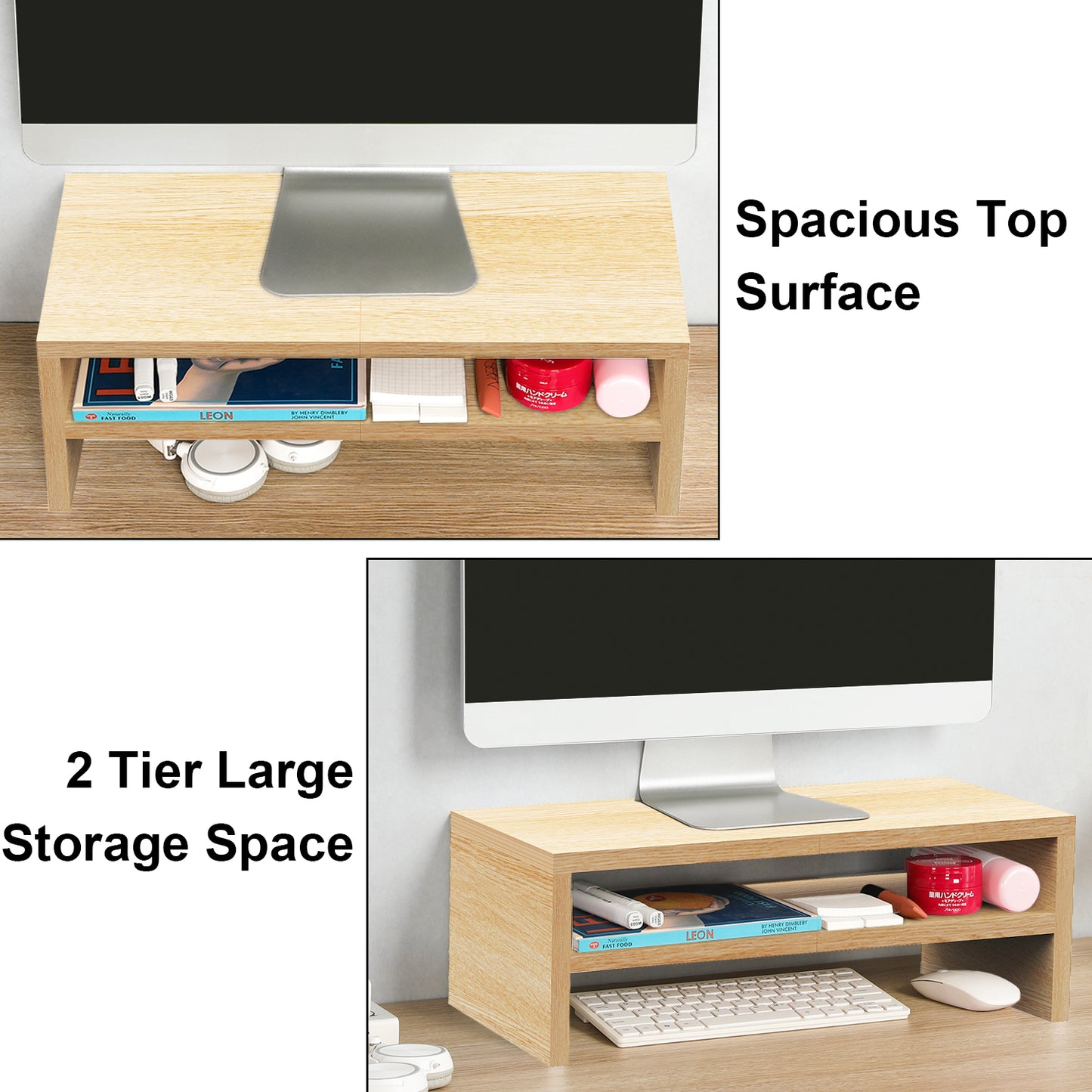 2 Tiers 20 Inch Wooden Printer Desktop Monitor Stand Riser with Double Storage. DS502