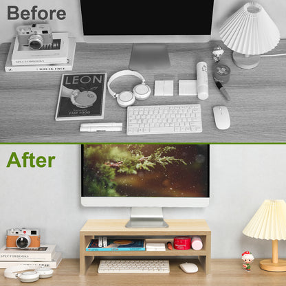 2 Tiers 20 Inch Wooden Printer Desktop Monitor Stand Riser with Double Storage. DS502