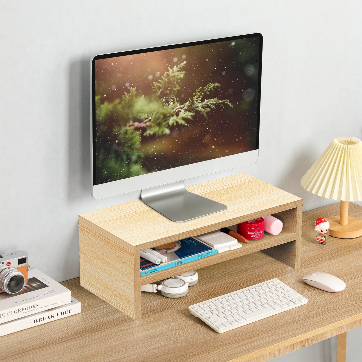 2 Tiers 20 Inch Wooden Printer Desktop Monitor Stand Riser with Double Storage. DS502