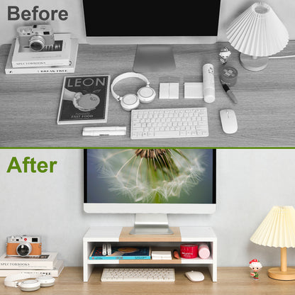 2 Tiers 20 Inch Wooden Printer Desktop Monitor Stand Riser with Double Storage. DS502