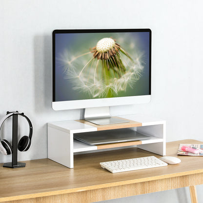 2 Tiers 20 Inch Wooden Printer Desktop Monitor Stand Riser with Double Storage. DS502