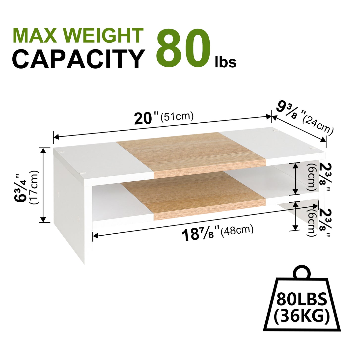 2 Tiers 20 Inch Wooden Printer Desktop Monitor Stand Riser with Double Storage. DS502
