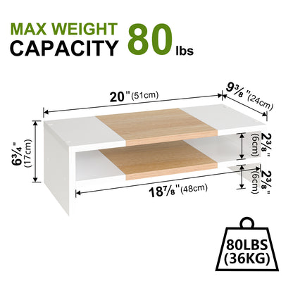 2 Tiers 20 Inch Wooden Printer Desktop Monitor Stand Riser with Double Storage. DS502