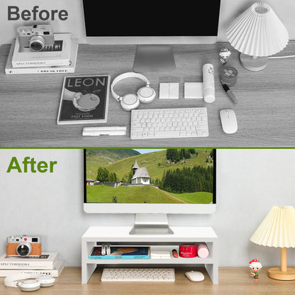 2 Tiers 20 Inch Wooden Printer Desktop Monitor Stand Riser with Double Storage. DS502