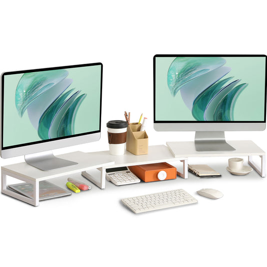 Desk Organizer Dual Monitor Stand Riser White
