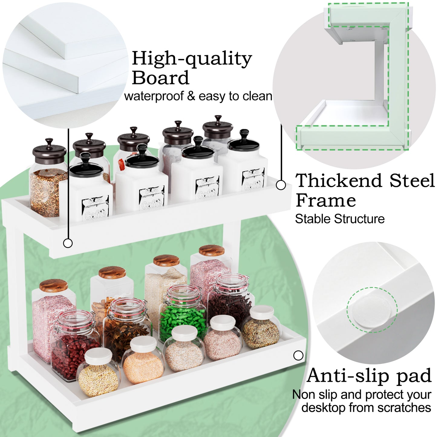 2 Tier Spice Rack Organizer for Countertop, Counter Shelf Desktop Storage. KS002