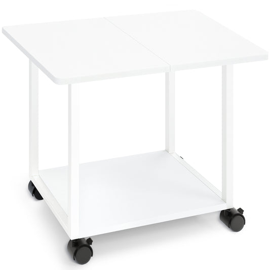 Large Under Desk Printer Stand with Storage Shelf White