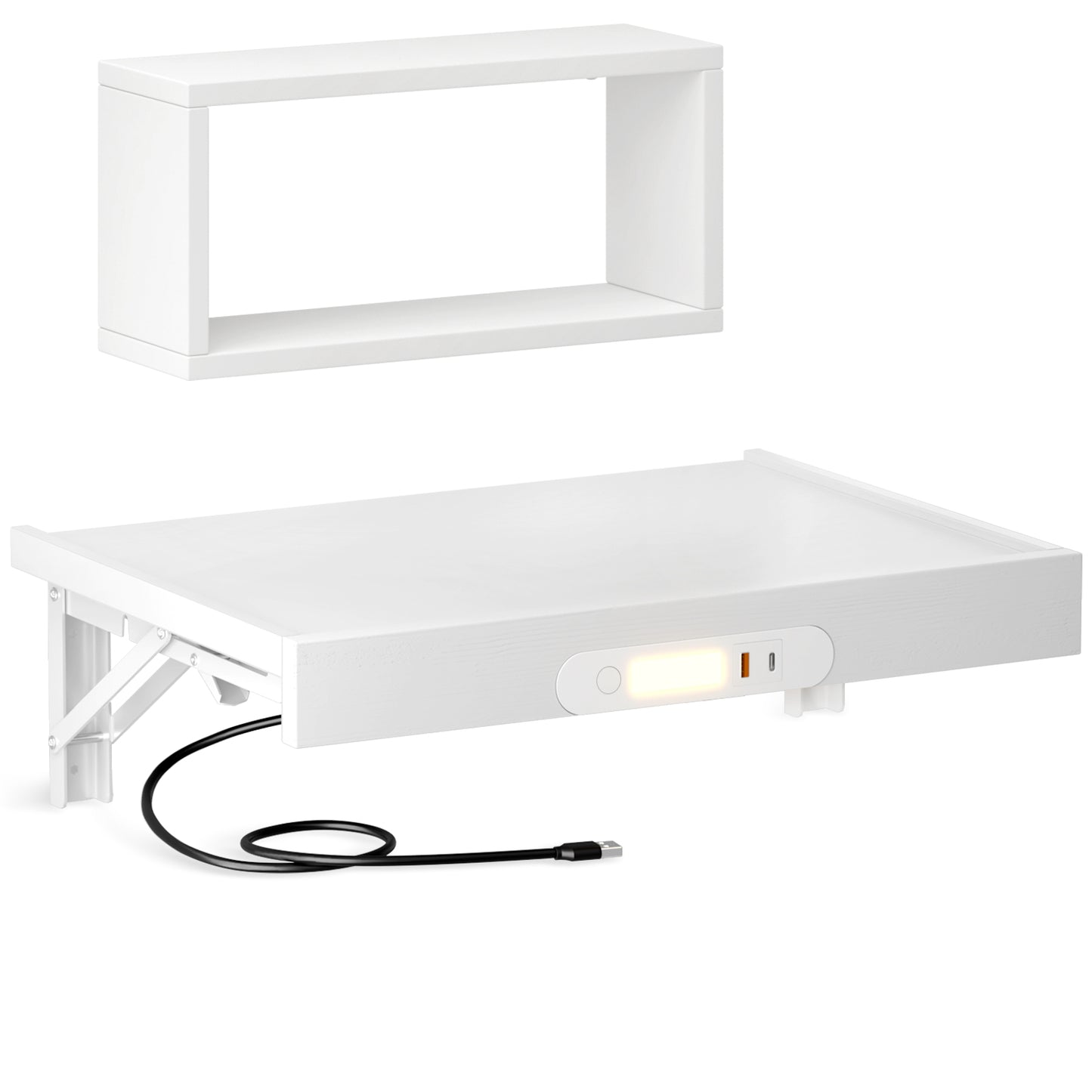 Nightstand with Led Light USB Type C Ports White